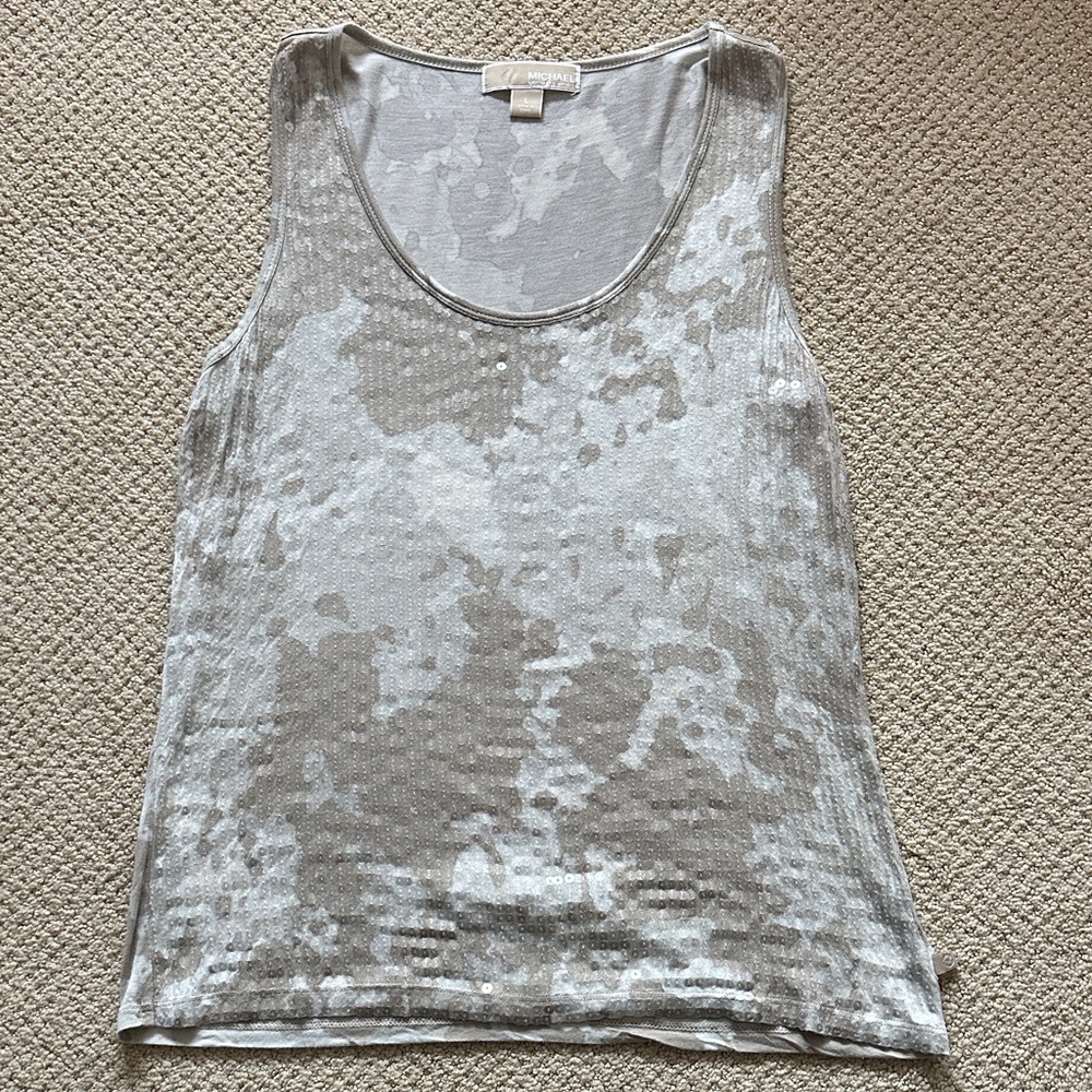 Michael Kors Silver Sequin Scoop Neck Tank Top